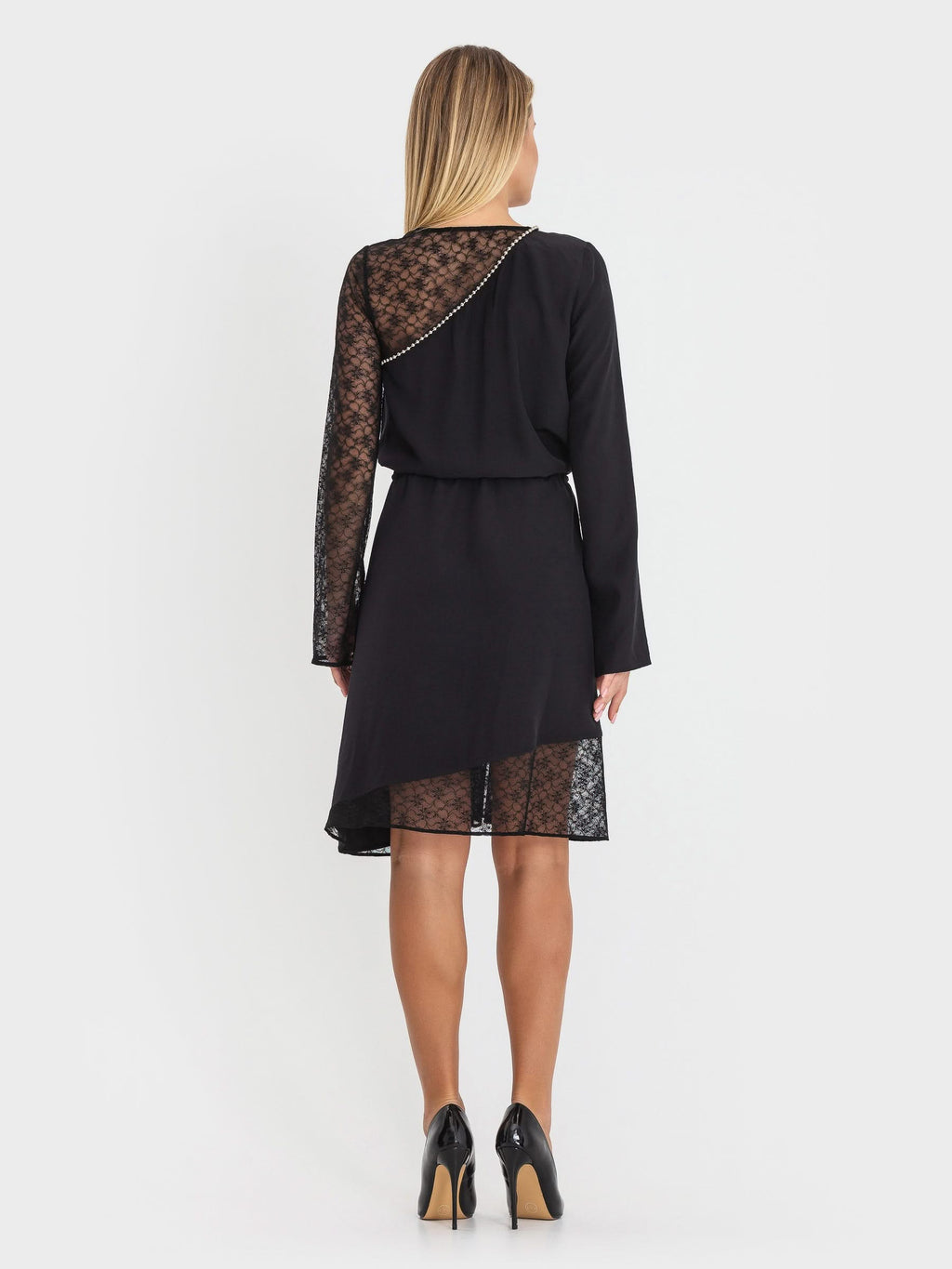 dress made of natural silk adorned with lace