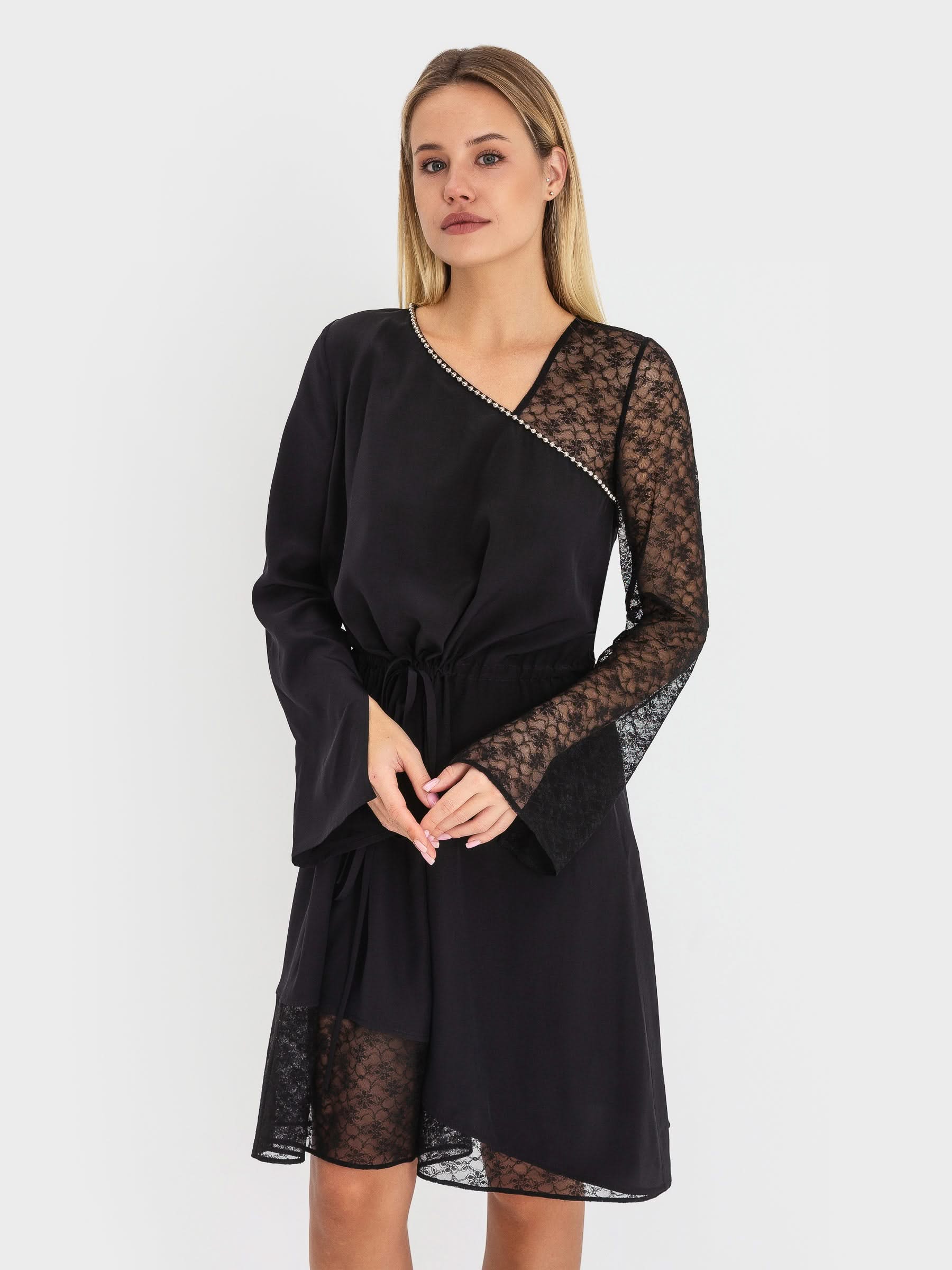 dress made of natural silk adorned with lace