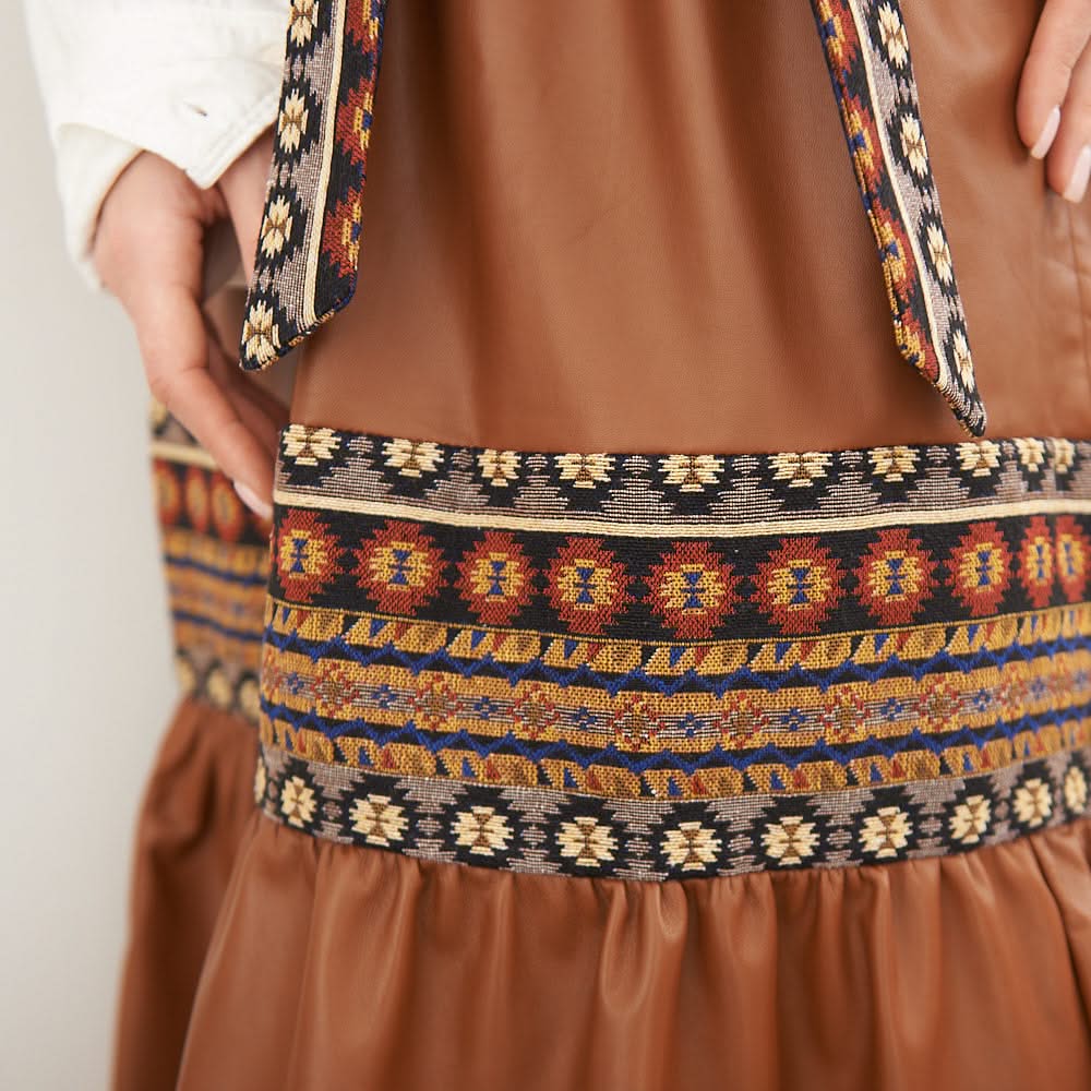 Leather skirt with tapestry inserts