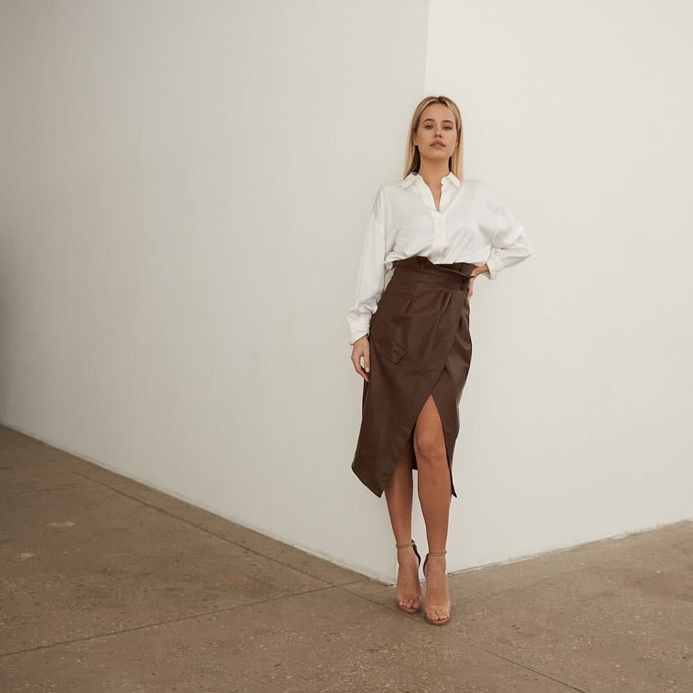 Leather skirt with a decorative flap