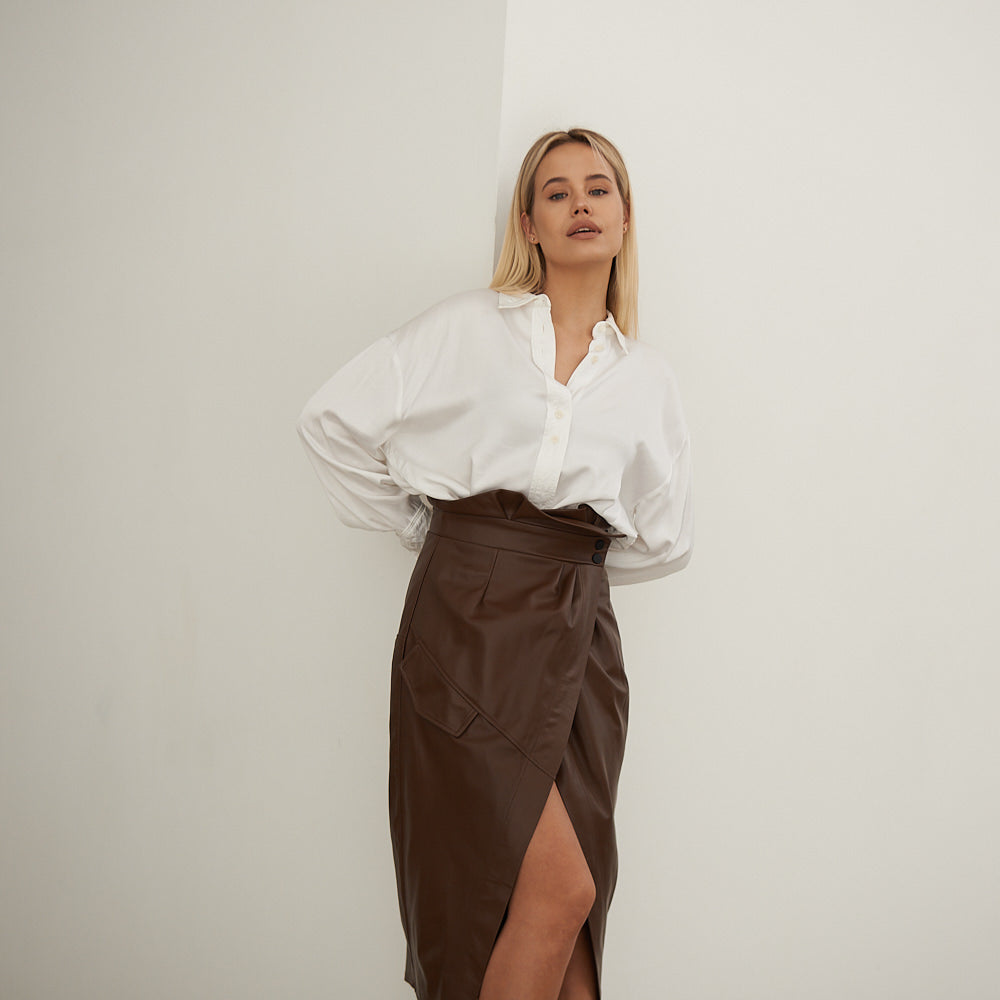 Leather skirt with a decorative flap