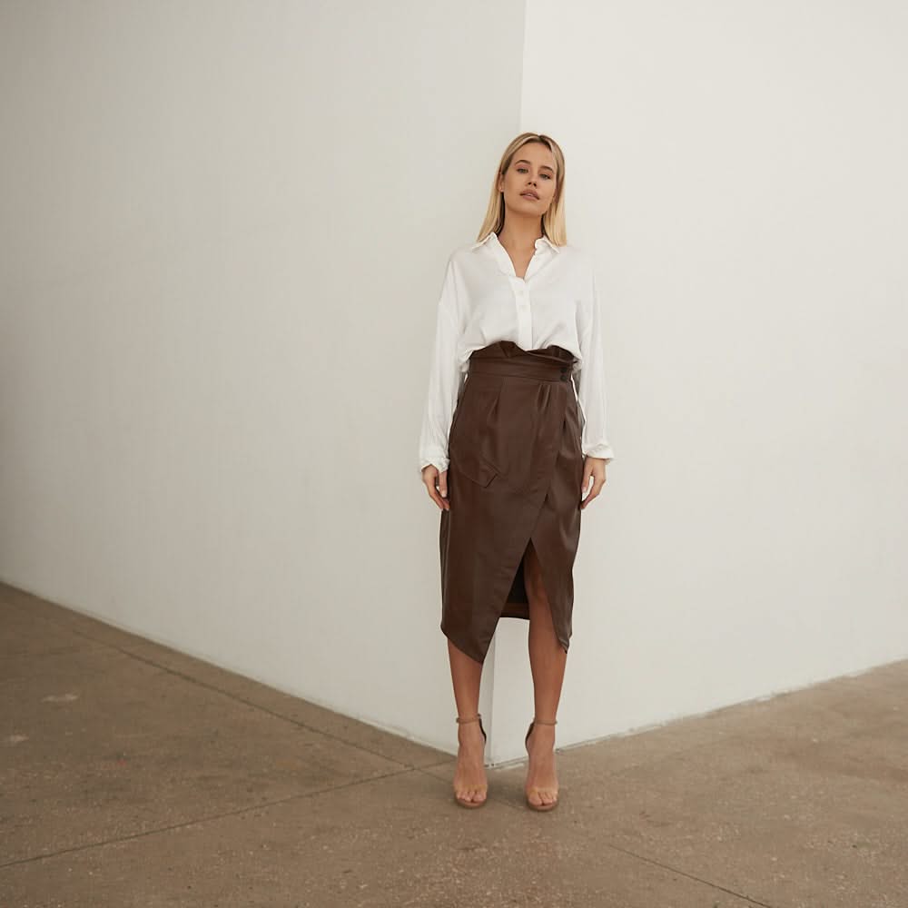 Leather skirt with a decorative flap