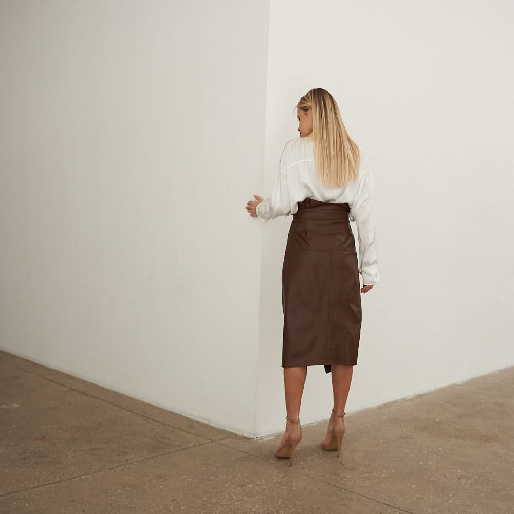 Leather skirt with a decorative flap