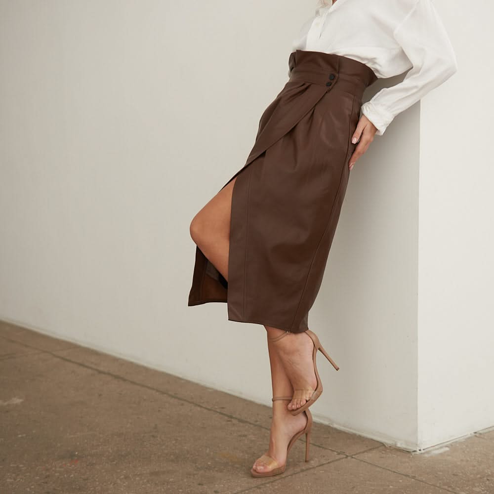Leather skirt with a decorative flap