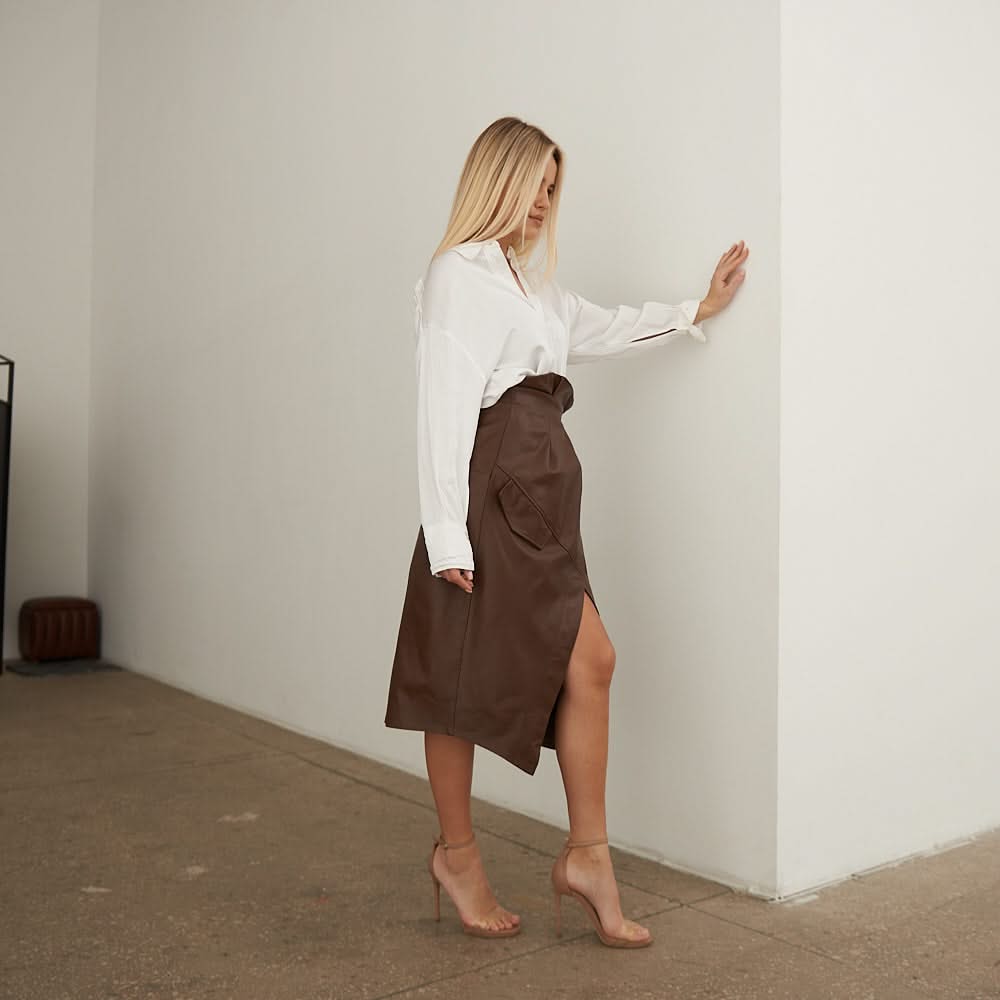 Leather skirt with a decorative flap