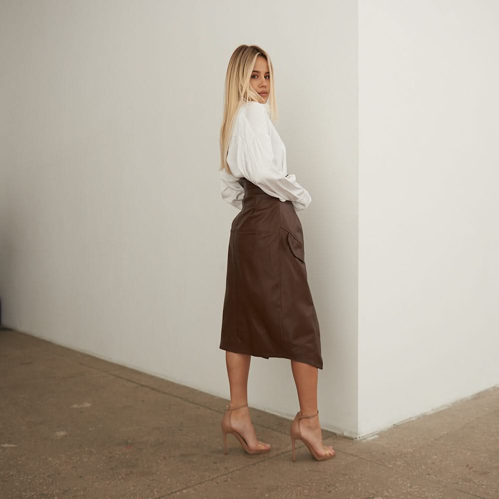 Leather skirt with a decorative flap