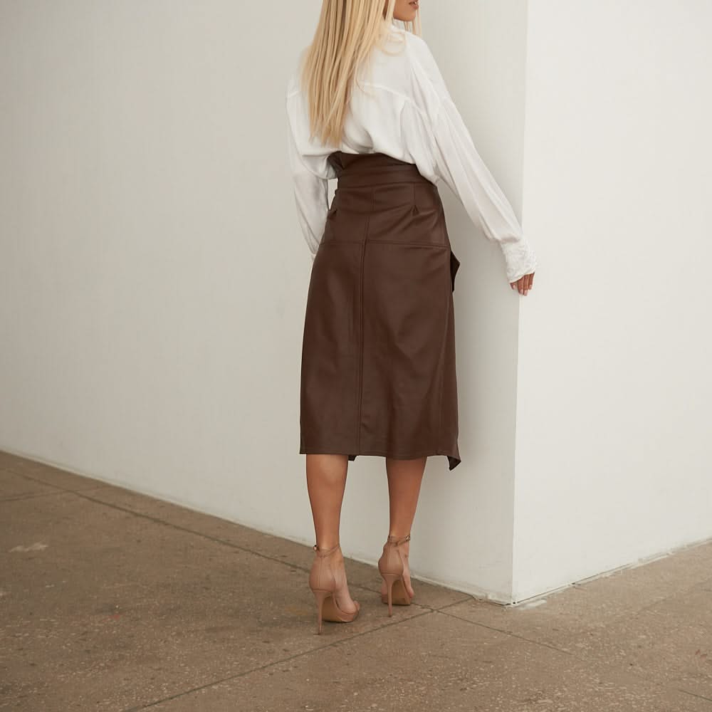 Leather skirt with a decorative flap