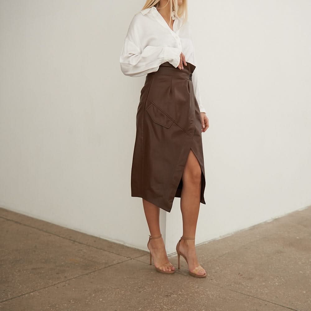 Leather skirt with a decorative flap