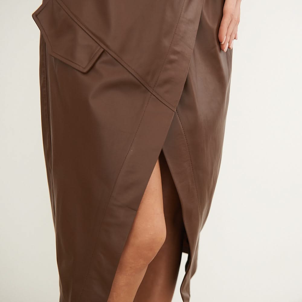 Leather skirt with a decorative flap