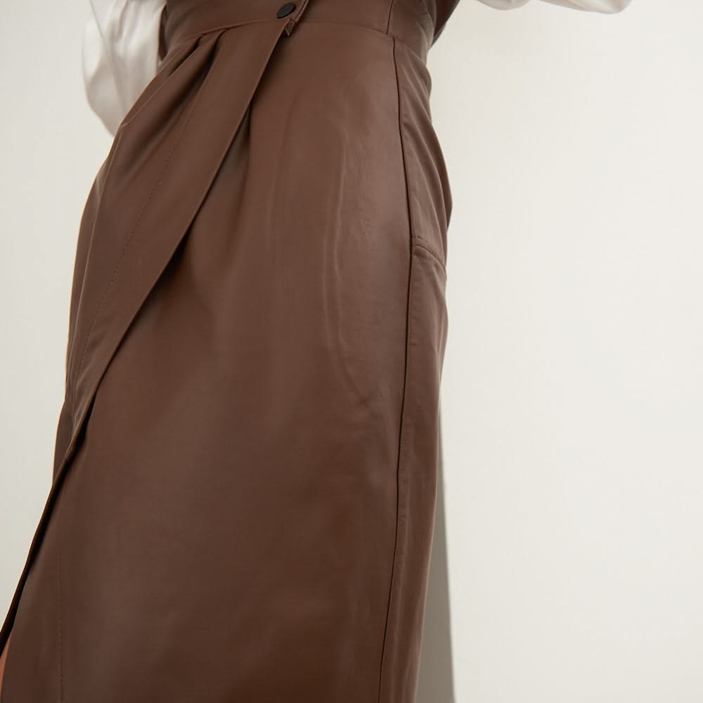 Leather skirt with a decorative flap